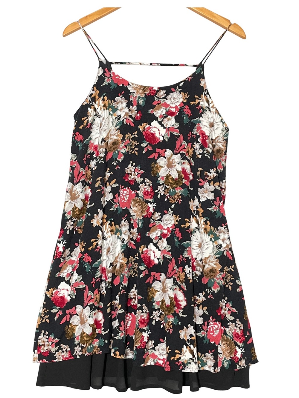 She + Sky Floral Swing Dress M Black Sleeveless Chiffon Lined Boutique